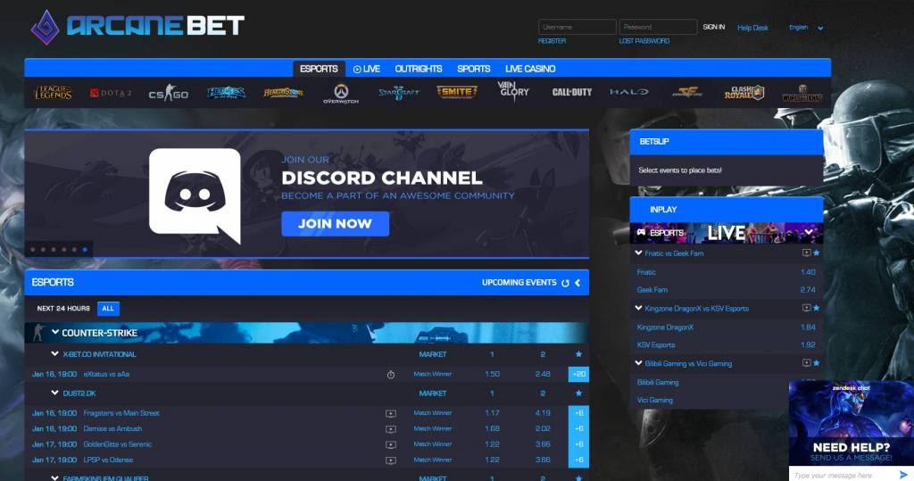 arcanebet main page